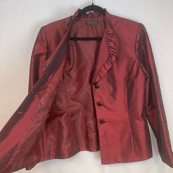 PRESTON & YORK Satin Blazer Jacket Women's Size 14 Red Ruffled Collar Lined - Picture 11 of 14